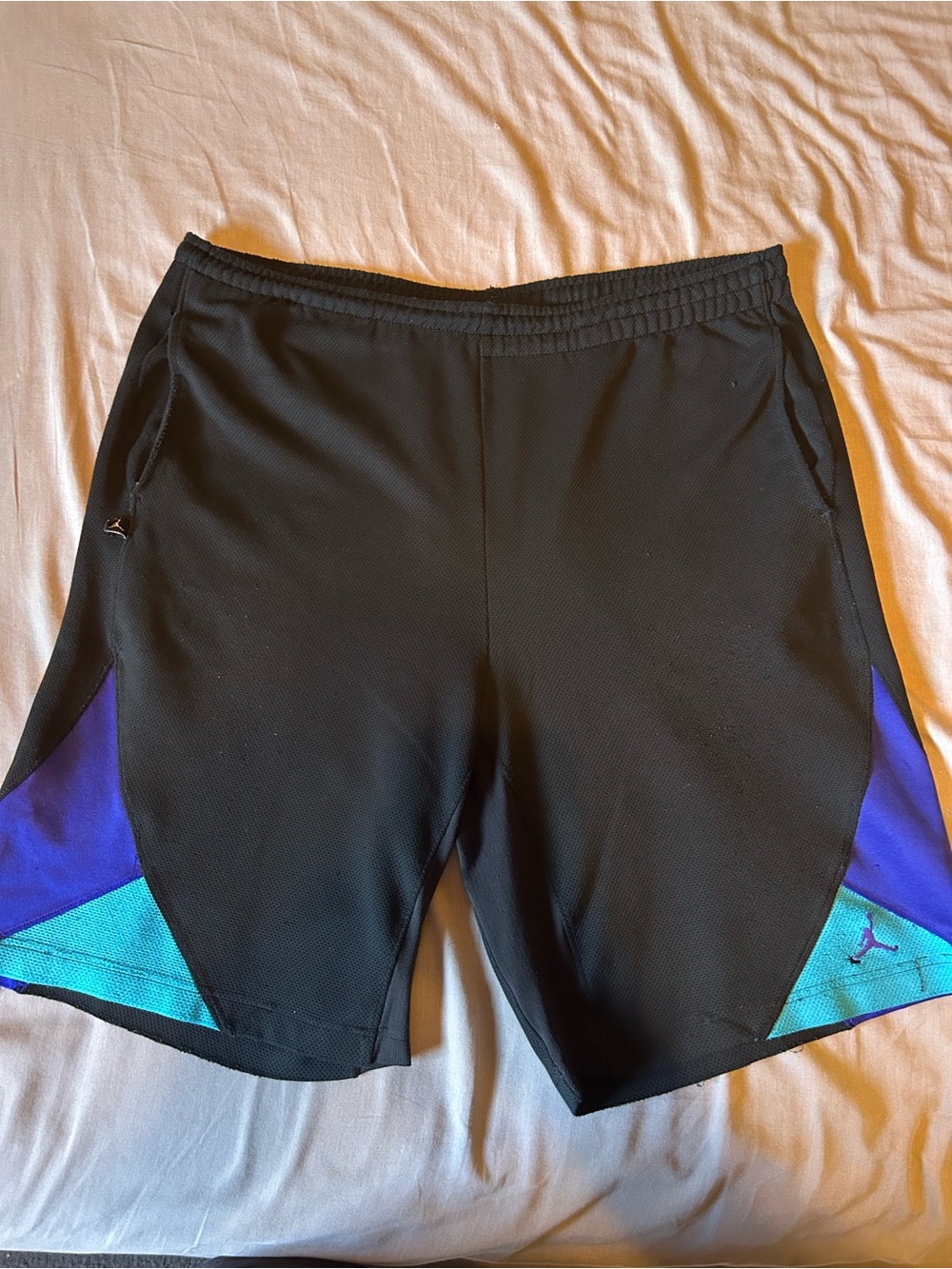 Retro Jordan Black Athletic Shorts with Purple & Teal Panels